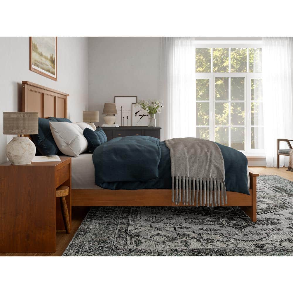 Charlotte King Light Toffee Wood Platform Bed with Headboard