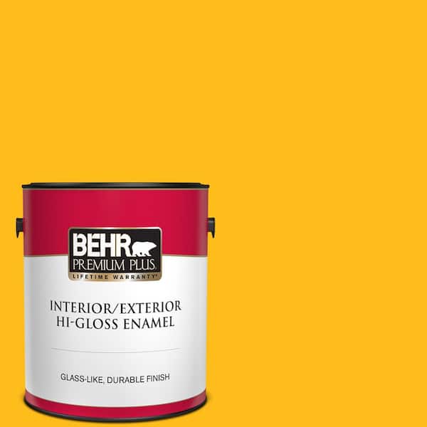 BEHR PREMIUM PLUS 1 gal. #P290-7 Laser Lemon Hi-Gloss Enamel Interior/Exterior Paint