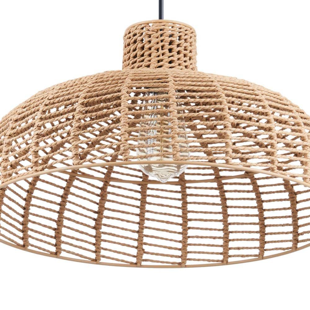 Matte Black Handwoven Hemp Rope Dome Pendant Light