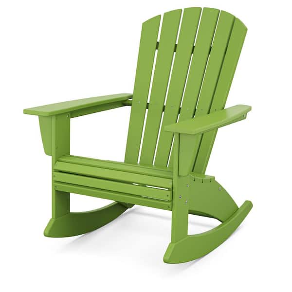 POLYWOOD Nautical Curveback Lime HDPE Plastic Adirondack Outdoor Rocking Chair