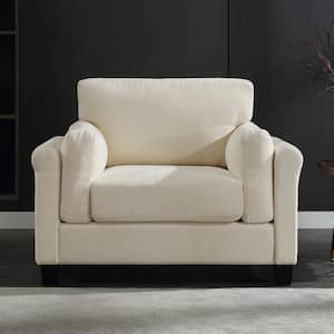 Modern Minimalist Small Couch Beige Linen-Like Accent Chair with Rolled Arm and Comfortable Thick Cushion