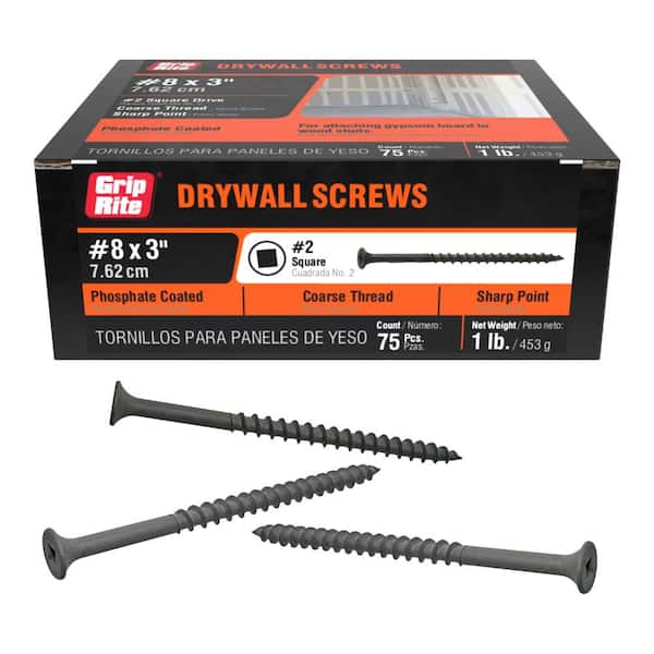 Grip-Rite #8 x 3 in. Square Drive Bugle Head Coarse Thread Drywall Screws 1 lb. Box