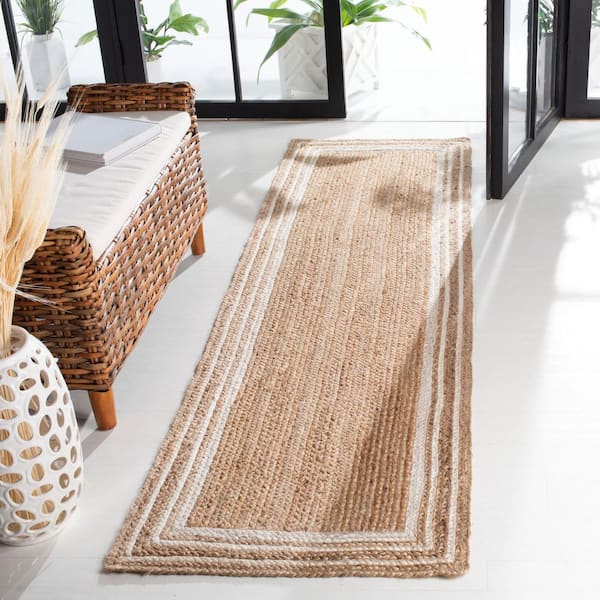 Natural Fiber 2 ft. x 8 ft. Natural/Ivory Border Woven Runner Rug