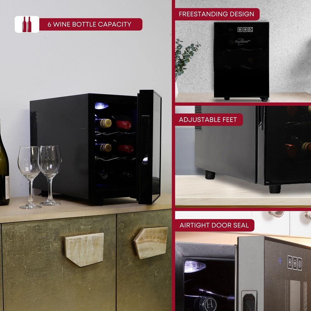 Black Thermoelectric Freestanding Wine Cooler with UV Glass Door