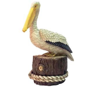 11.5 in. Summer Pelican Sitting on Ocean Pier Pillar with Nautical Rope Beach Statue