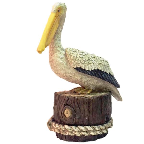 HOMESTYLES 11.5 in. Summer Pelican Sitting on Ocean Pier Pillar with Nautical Rope Beach Statue