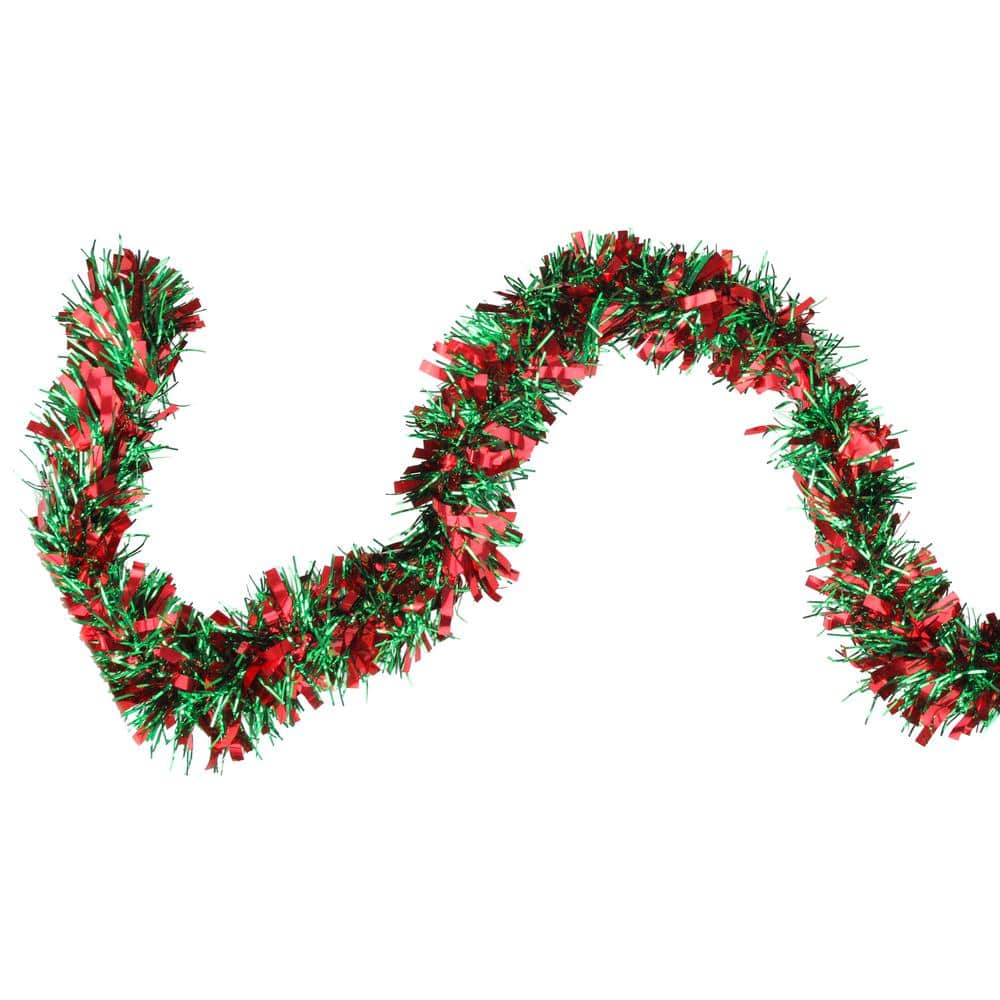 50 ft. Festive Shiny Red and Green Christmas Tinsel Garland - Unlit - 6 Ply