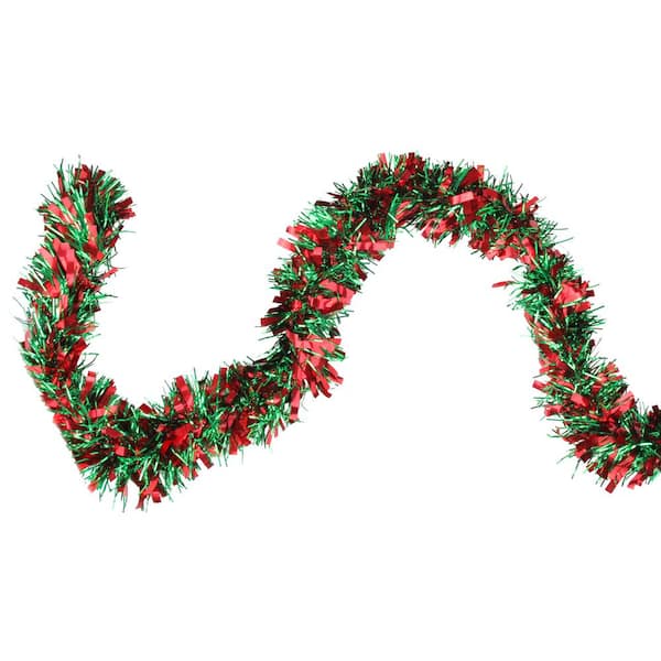Northlight 50 ft. Festive Shiny Red and Green Christmas Tinsel Garland - Unlit - 6 Ply