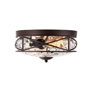 Wendy 11.9 in. 2-Light Oil Rubbed Bronze Mid-Century Industrial Rustic Flush Mount Light