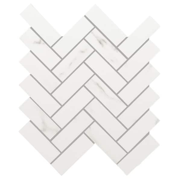 Florida Tile Home Collection Michelangelo Calacatta 12 in. x 15 in. Herringbone Matte Porcelain Floor and Wall Mosaic Tile (4.77 sq. ft. / Case)
