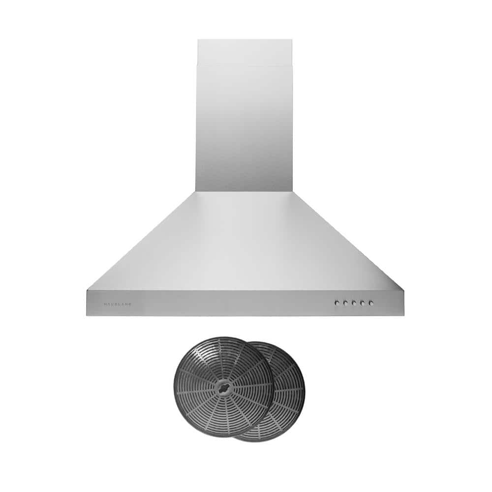 HAUSLANE 30 in. Convertible Wall Mount Range Hood with Changeable LED Aluminum Mesh Filters in Stainless Steel, Silver