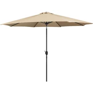 11 ft. Iron Market Tilt Outdoor Patio Umbrella in Tan for Garden, Deck, Backyard, Pool, Beach