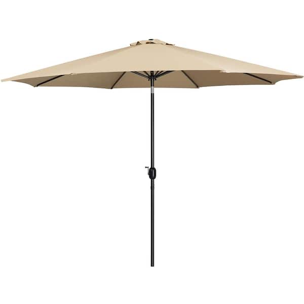 Yaheetech 11 ft. Iron Market Tilt Outdoor Patio Umbrella in Tan for Garden, Deck, Backyard, Pool, Beach