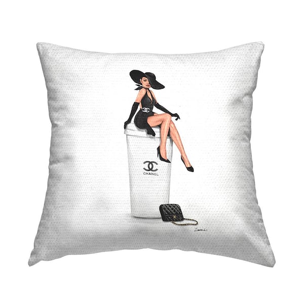 Stupell Industries Fashion Brand Woman Sitting Black Square Outdoor Throw Pillow