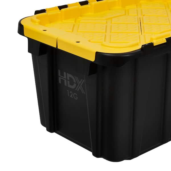 HDX 12 Gal. Tough Storage Flip Top Tote in Black with Yellow Lid