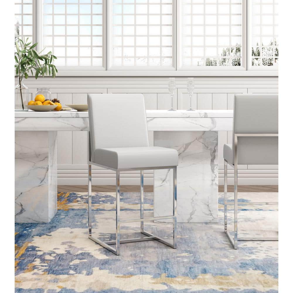 Pearl White Polished Chrome Geometric Counter Stool