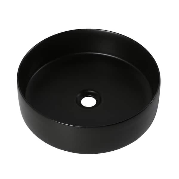 15.7 in. Ceramic Matte Black Round Console Sink Art Basin
