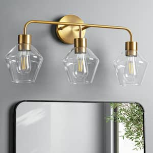 24 in. 3-Light Satin Brass Vanity Light with sophisticated 5-Sided Clear Glass Shade