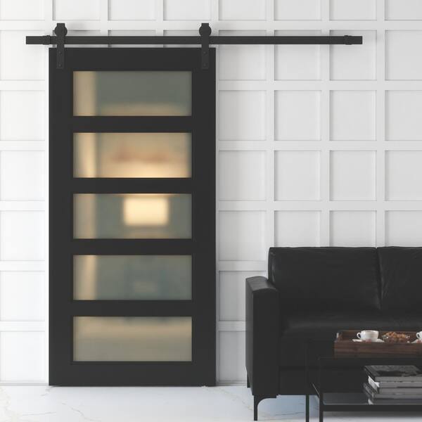 Urban Woodcraft 40-in x 83-in Oak Panel Flush Prefinished Oak Wood Single Barn Door (Hardware Included)
