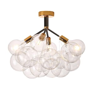 4-Light Black and Gold Bubble, Island, Shaded Semi-Flush Mount Chandelier For Kitchen Island with G125 bulbs Included