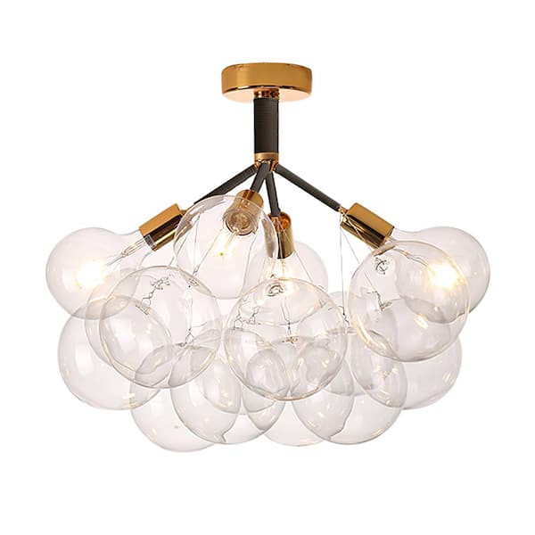 HUOKU 4-Light Black and Gold Bubble, Island, Shaded Semi-Flush Mount Chandelier For Kitchen Island with G125 bulbs Included