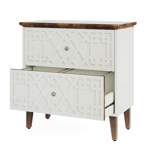 Atencio White Brown Wood 33 in. Vertical Simple Modern Industrial File Cabinet Printer Stand 2-Drawer Freestanding