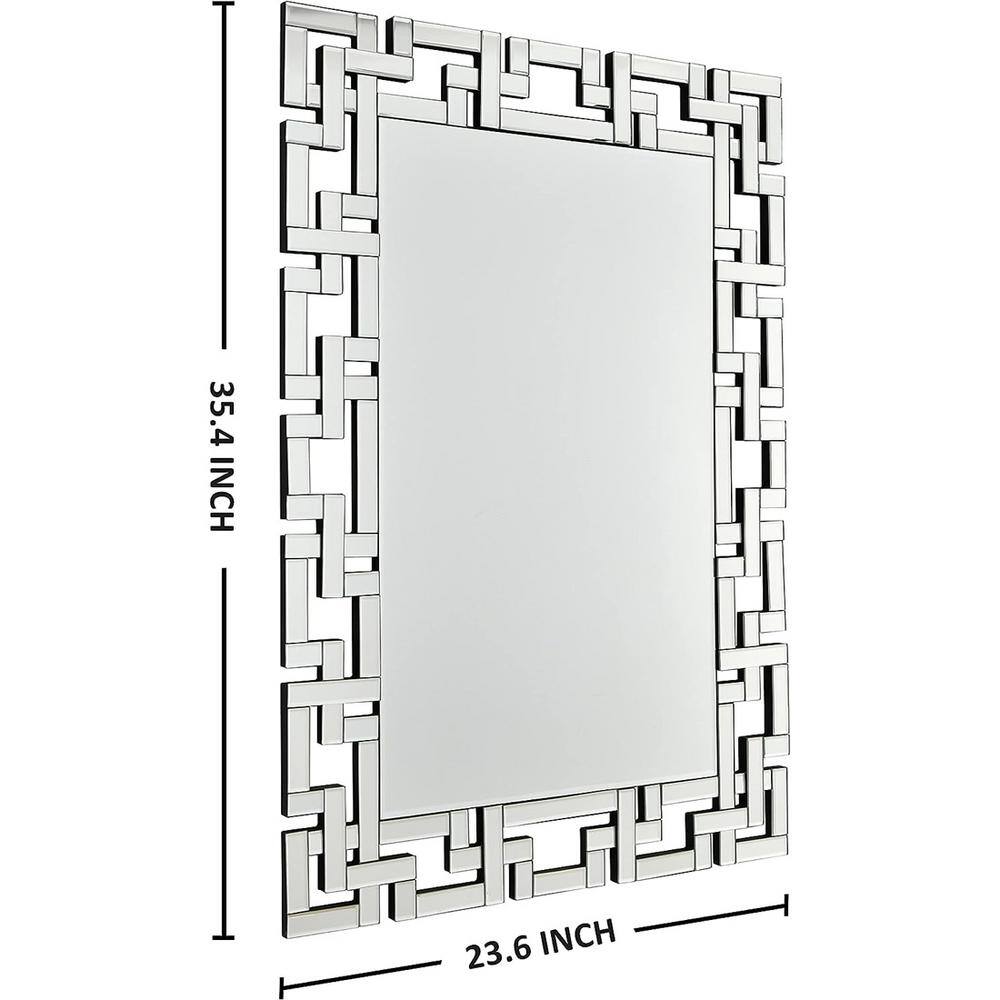 Venetian Silver Rectangular Beveled Wall Mirror with Carved Frame