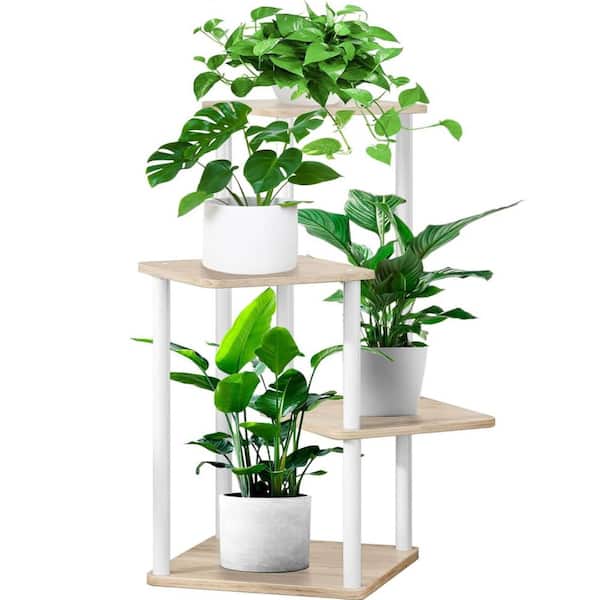 4 Tier White Oak Wood Plant Stand (11.8 in. W x 31.5 in. H) YA58