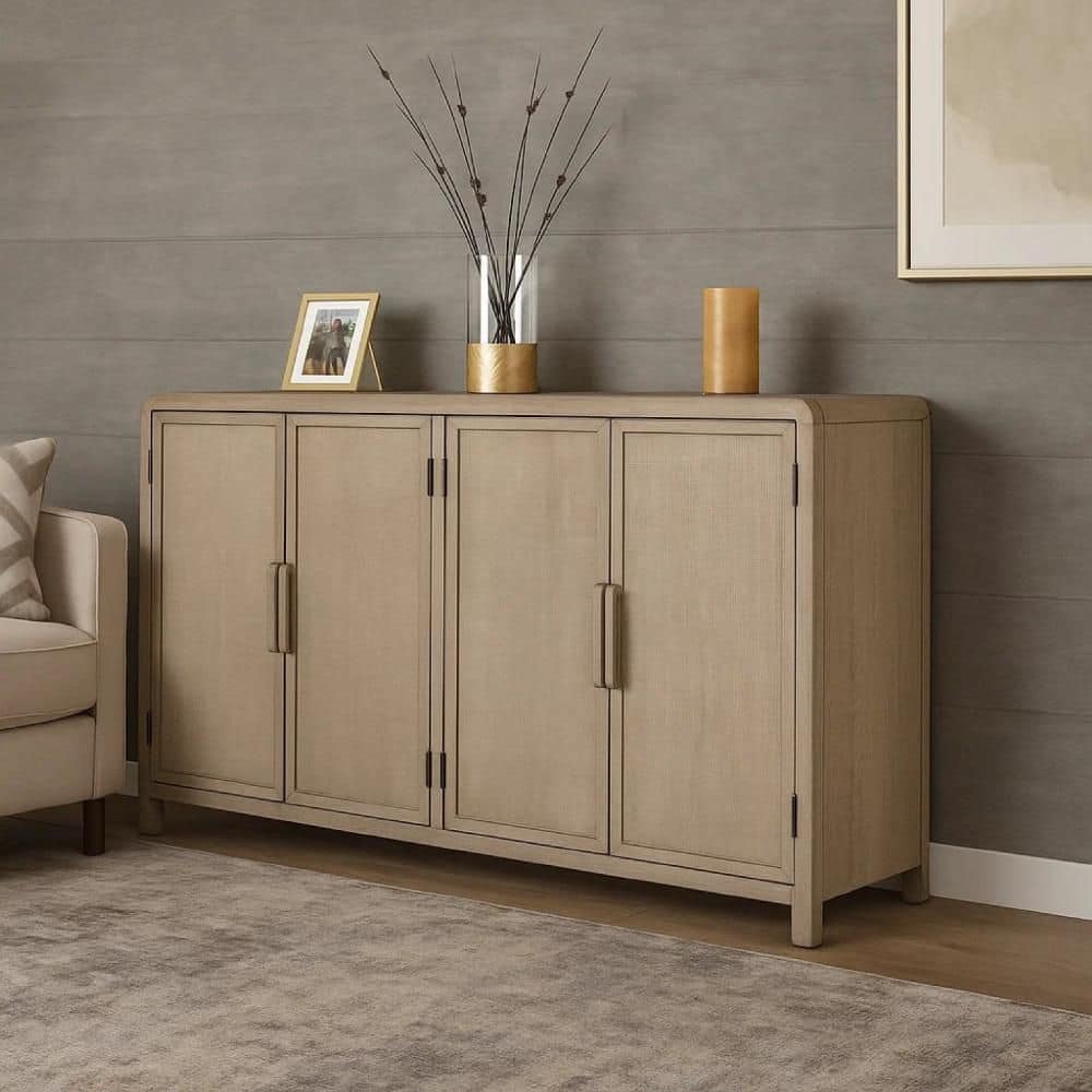 Giva Brown Wood Sideboard Buffet Console Table with Rattan Patterns 4 Doors price history on PriceWatchPro