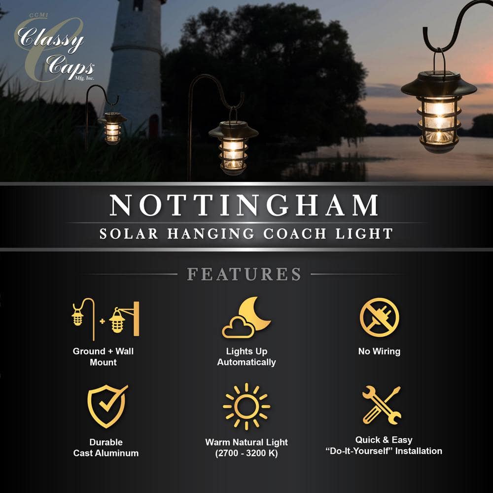 Nottingham Black Aluminum LED Solar Pathway Coach Light