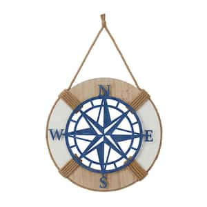 24 in. x  24 in. Metal Blue Compass Wall Decor with Rope Hanger