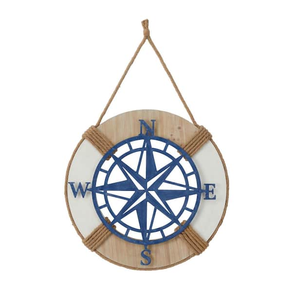 Litton Lane 24 in. x  24 in. Metal Blue Compass Wall Decor with Rope Hanger