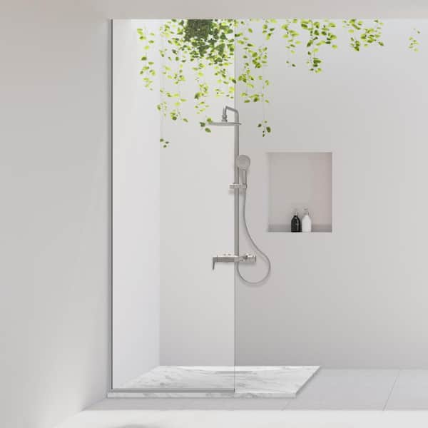 48 in. L x 42 in. W x 1.125 in. H Solid Composite Stone Shower Pan Base with Center Back Drain in Carrara Sand