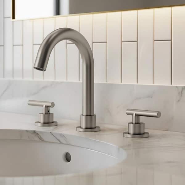 EVERSTEIN 3-Hole 8 in. Widespread Double Handle High-Arc Bathroom Sink Faucet in Spot Resist Brushed Nickel Drain Included