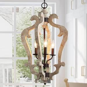 Jolla 3-Light Bronze Chandelier with Distressed White Wood Accent
