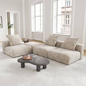 118 in. Square Arm Free Combination 4-Piece L Shaped Corduroy Polyester Modern Sectional Sofa with Ottoman in. Beige
