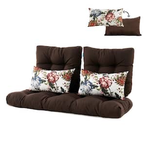 Outdoor Settee Loveseat Bench Cushions with 2 Lumbar Pillows Set of 5 Wicker Tufted Cushions for Patio Furniture Brown