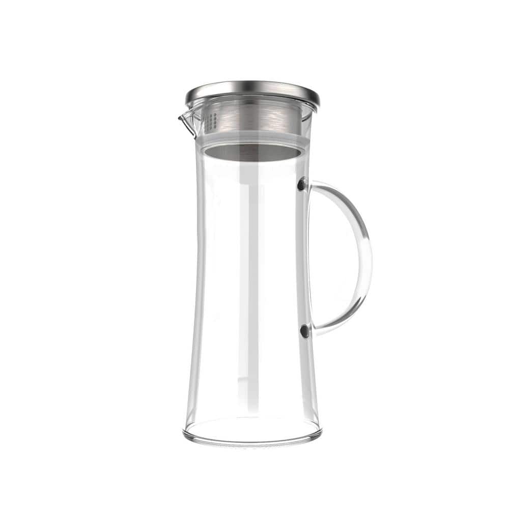 Glass Pitcher with Stainless Steel Lid / Water Carafe with Handle