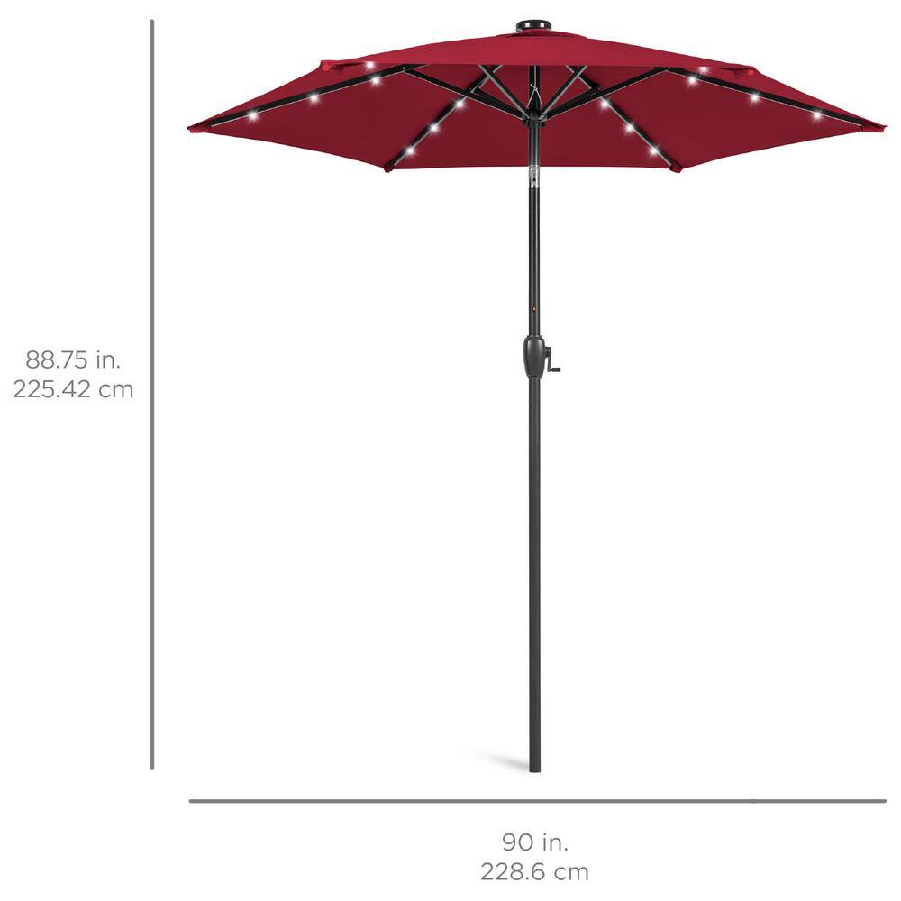 Burgundy Solar-Powered Tilting Patio Umbrella with LED Lights and Steel Pole