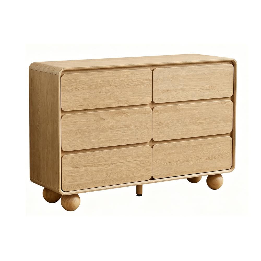 Natural 6-Drawer Dresser Without Mirror, Mid-Century Wide Chest of Drawers Bedroom Storage Cabinet