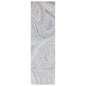 Abstract Beige/Blue 2 ft. x 8 ft. Abstract Beige/Blue Eclectic Runner Rug