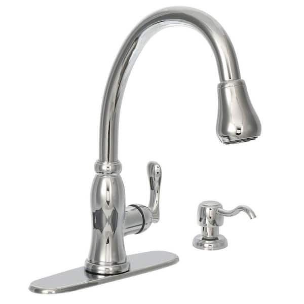 Glacier Bay Pavilion Single-Handle Pull-Down Sprayer Kitchen Faucet with Soap Dispenser in Chrome