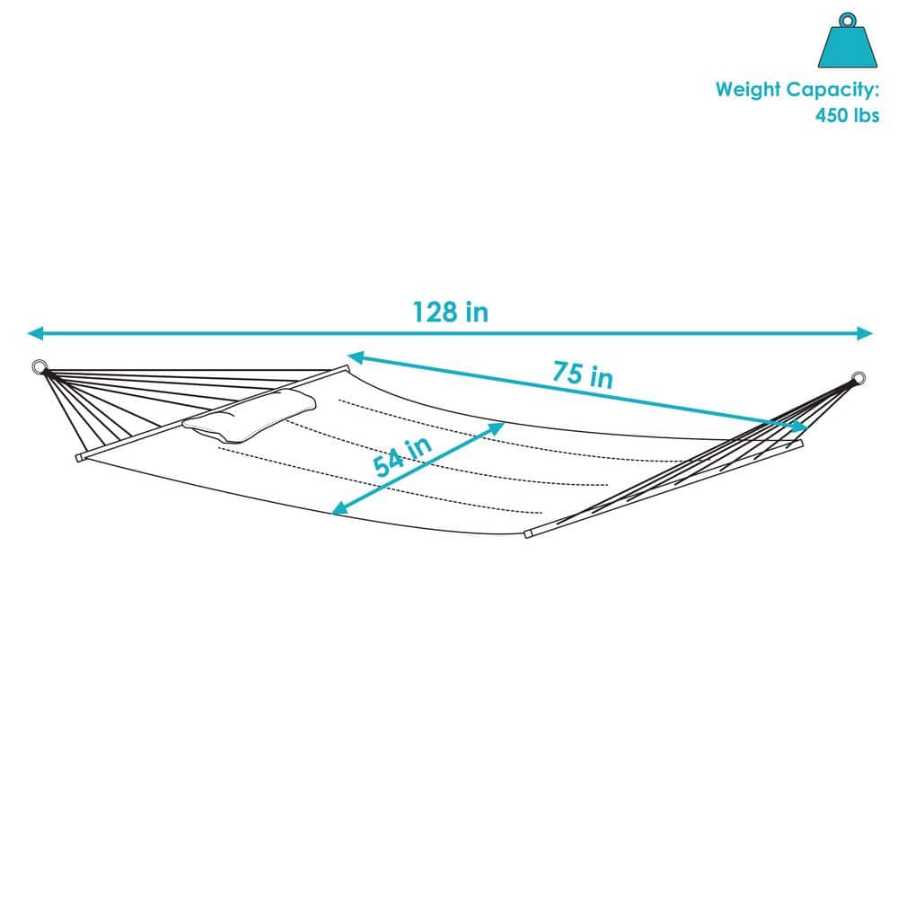 Blue Quilted Polyester 2-Person Spreader Bar Hammock with Pillow