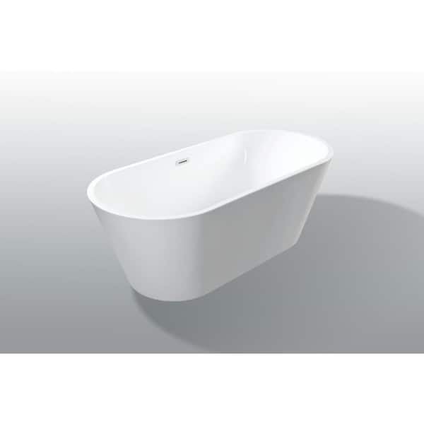Unbranded 67 in. x 31 in. Acrylic Freestanding Oval Soaking Bathtub with Center Drain in White/Chrome Overflow & Pop-Up Drain