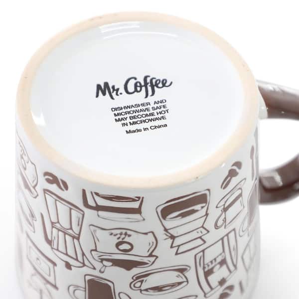 Mr. Coffee Vintage Brew 4 Piece 18 Ounce Coffee Maker Stoneware Mug Set in Brown
