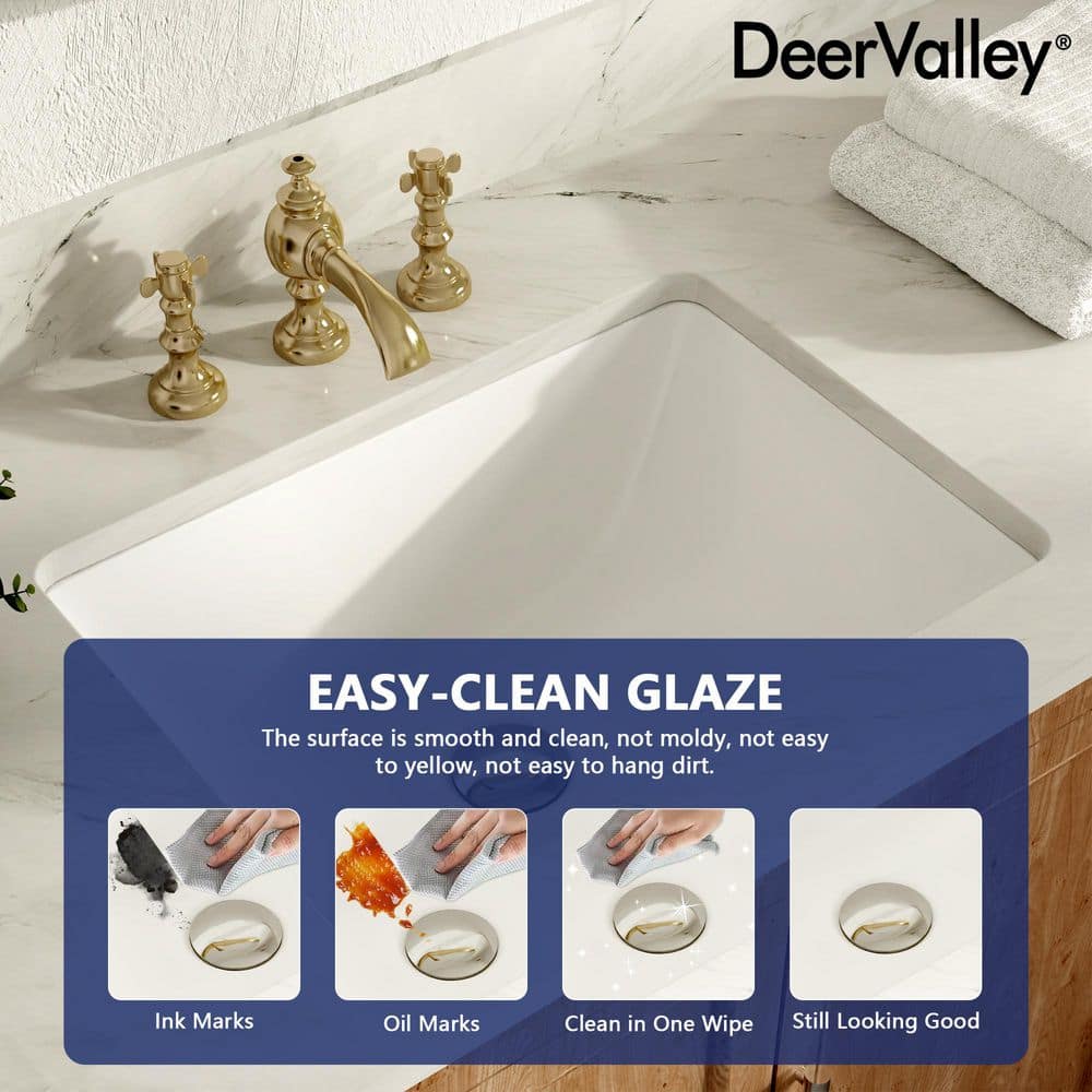 White Ceramic Rectangular Undermount Bathroom Sink with Overflow