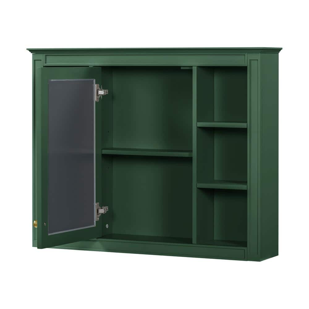35.03 in. W x 7.32 in. D x 27.5 in. H  Wall Mounted Bathroom Storage Cabinet in Green with Mirror and 6 Open Shelves price history on PriceWatchPro