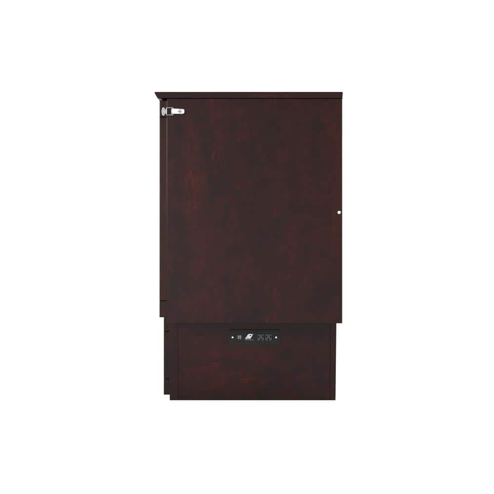 Espresso Queen Murphy Bed Chest with Memory Foam Mattress and USB Charging
