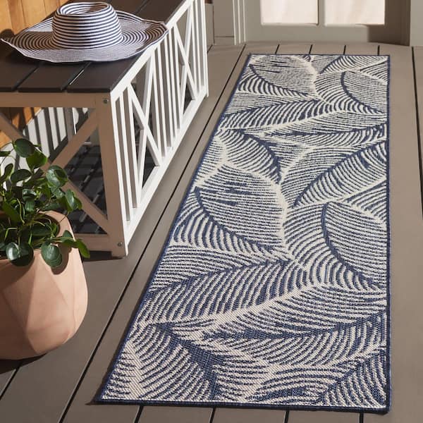 Beach House Navy/Ivory 2 ft. x 8 ft. Botanical Leaf Indoor/Outdoor Runner Rug