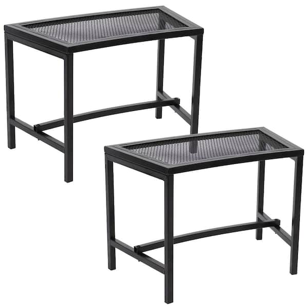 Sunnydaze 23 in. x 16 in. Black Metal Mesh Fire Pit Outdoor Bench (Set of 2)